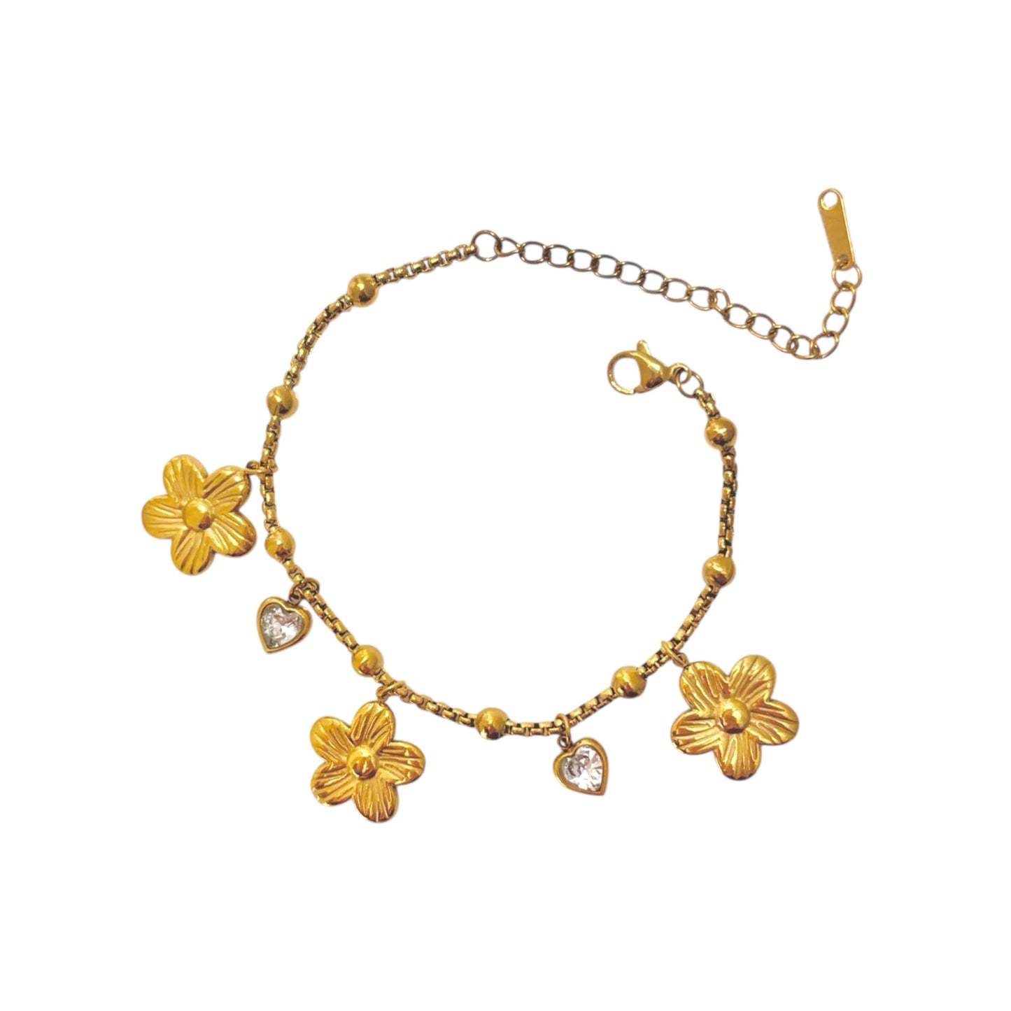 Flora Heart Cz Charm Bracelet
