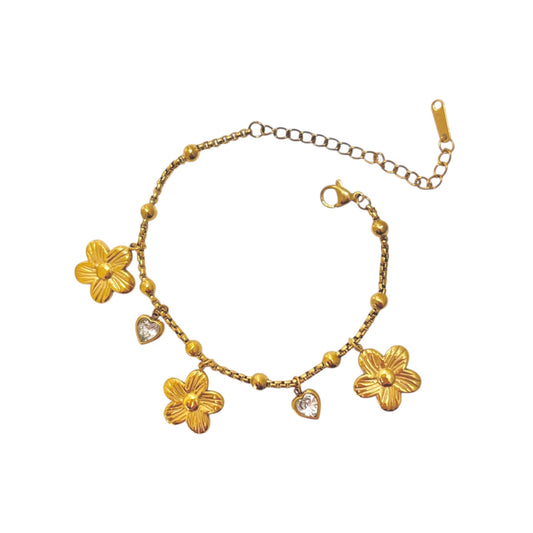 Flora Heart Cz Charm Bracelet