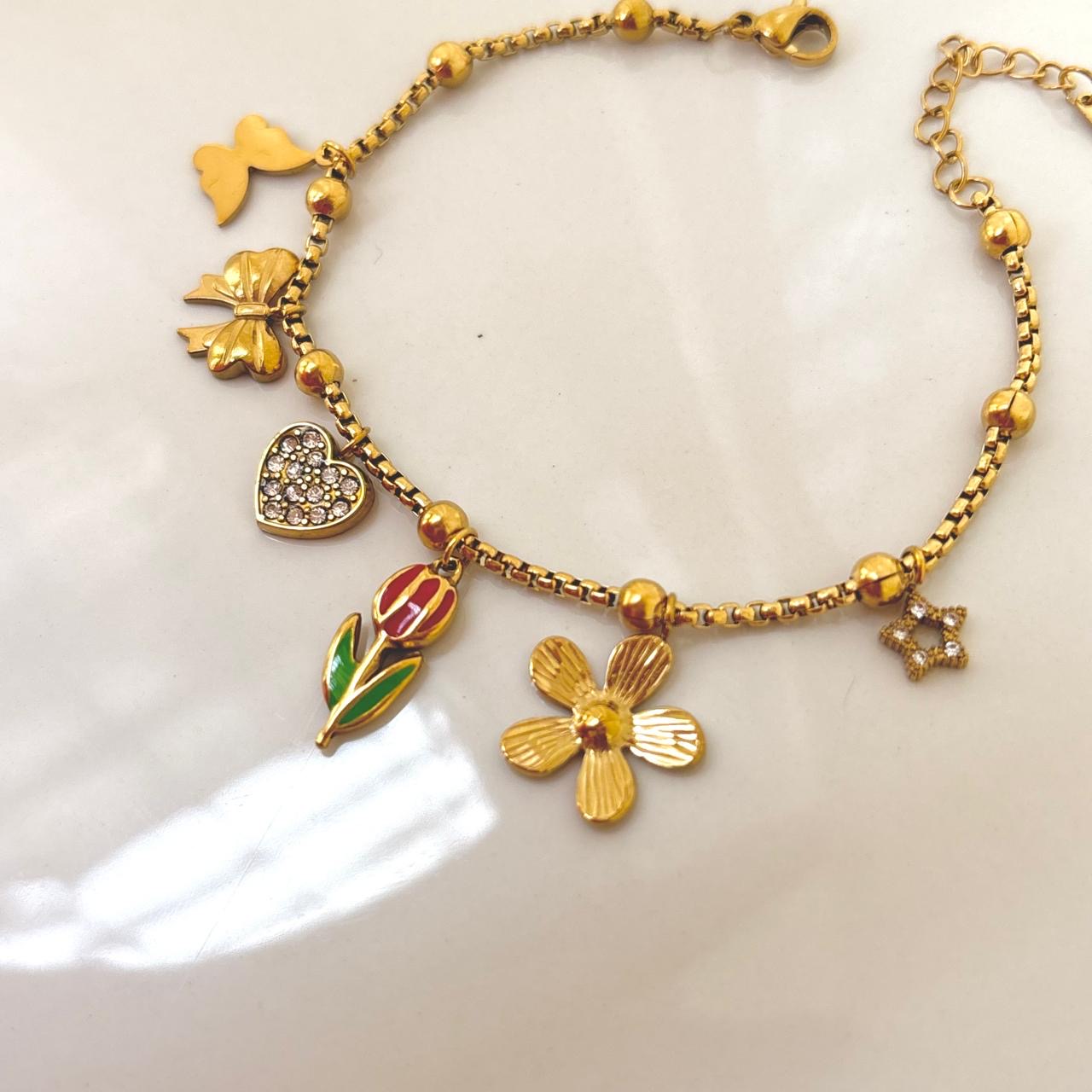 Whimsy Bloom & Bow Charms Bracelet