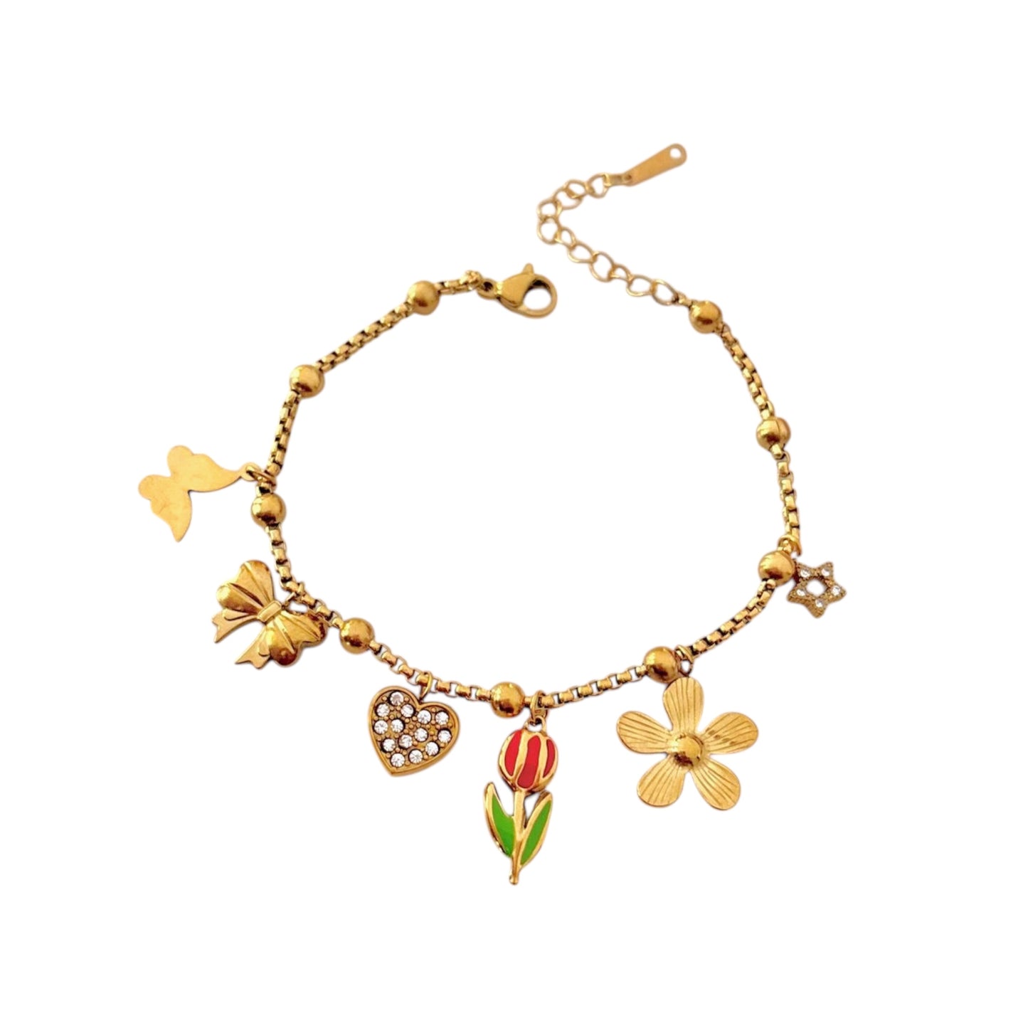 Whimsy Bloom & Bow Charms Bracelet