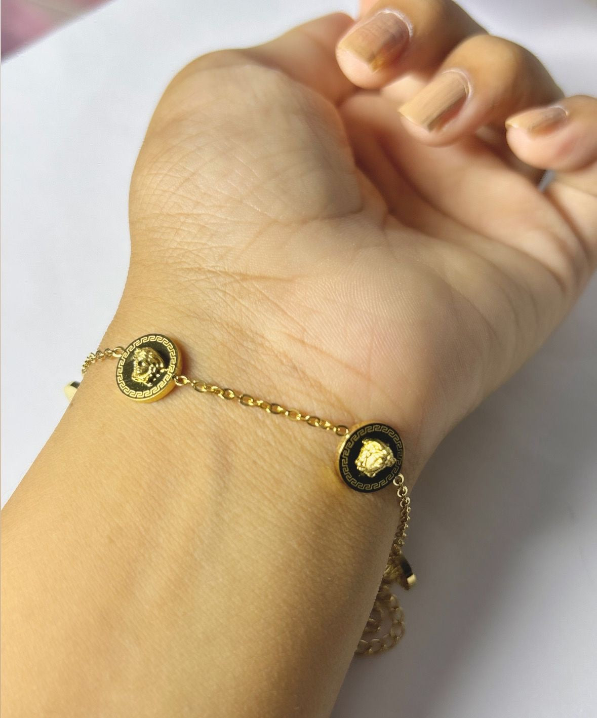 V-Medusa Charm Layered Bracelet