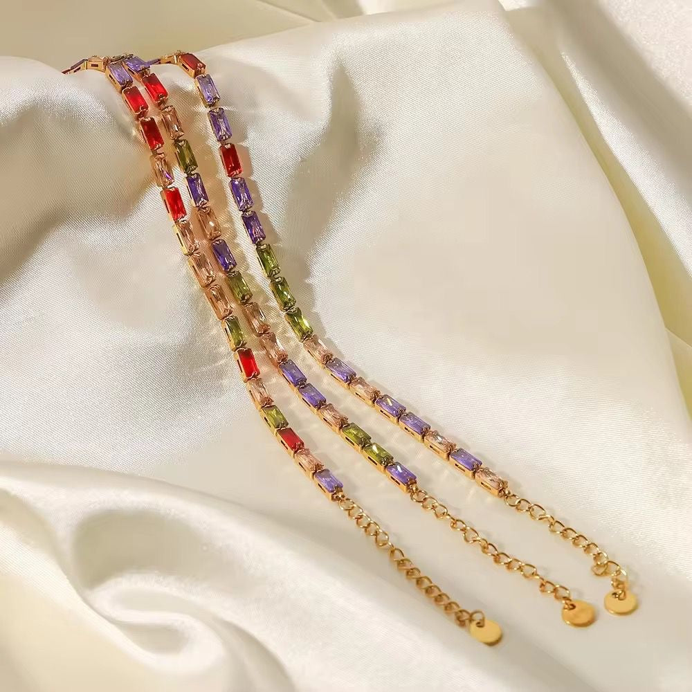 Rainbow Cz Tennis Bracelet -Multi