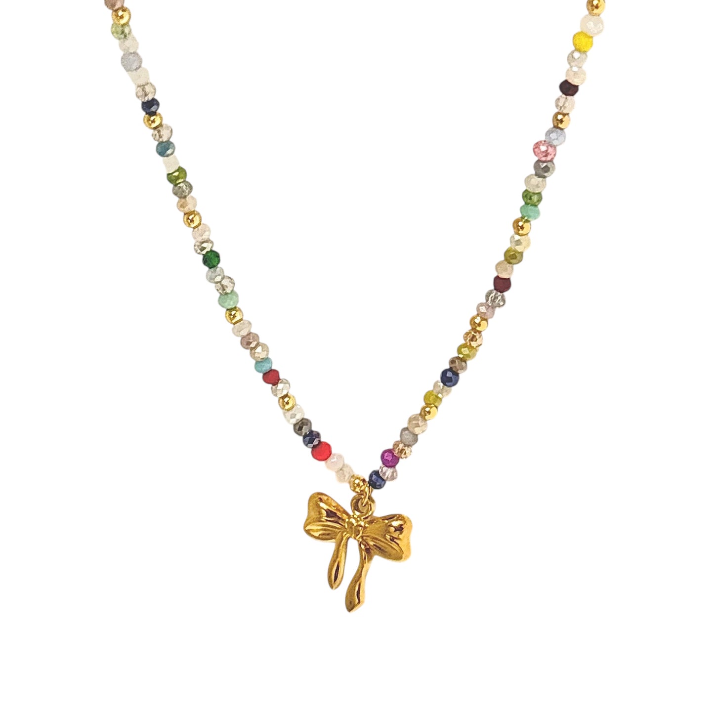 Crystal Beaded Bow Necklace