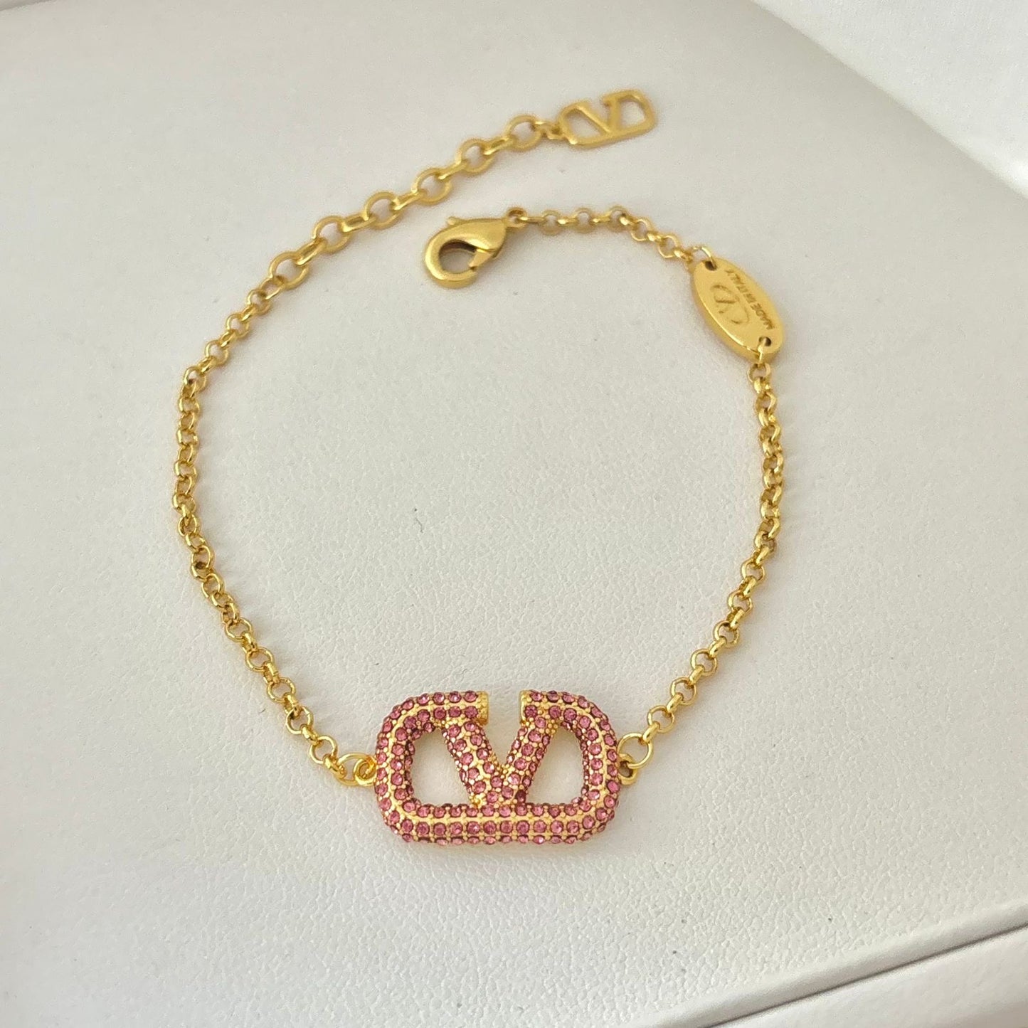 Pink Swarovski Crystal V Bracelet -22K