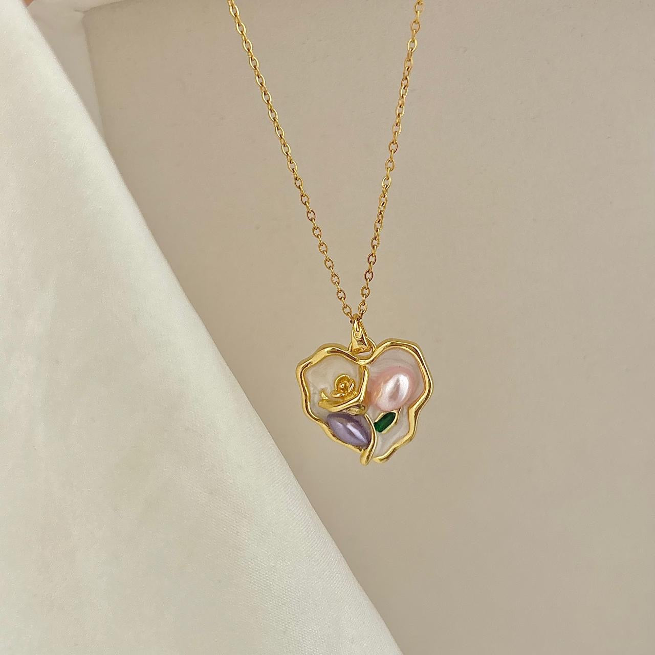 Cottage Core Necklace -18K | Hand Painted