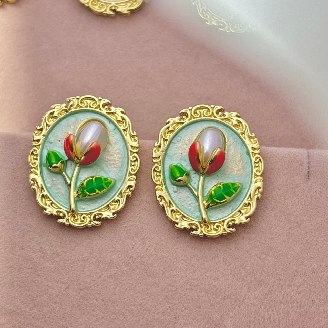 Whimsy Flora Studs -Hand Painted | Baby Blue