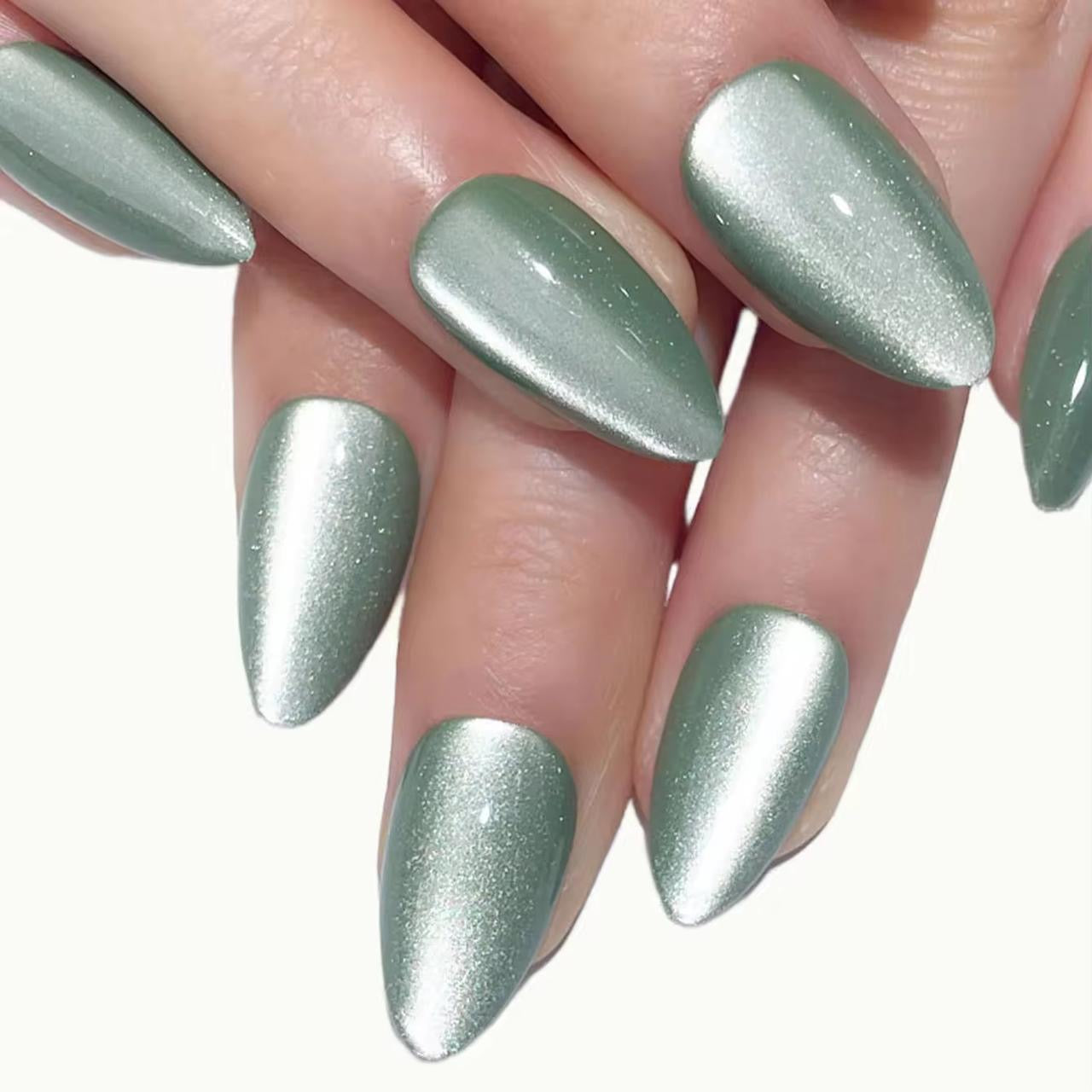 Sage Cat Eye Press On Nails