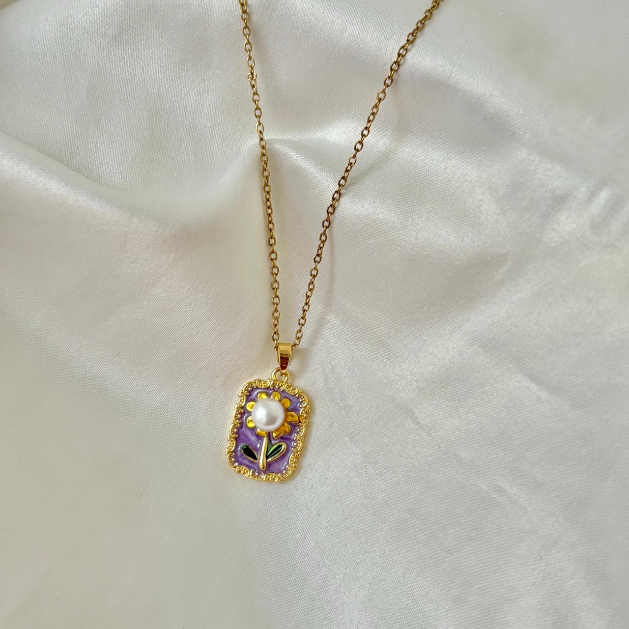 Lilac Sunset Flora Necklace -Hand Painted
