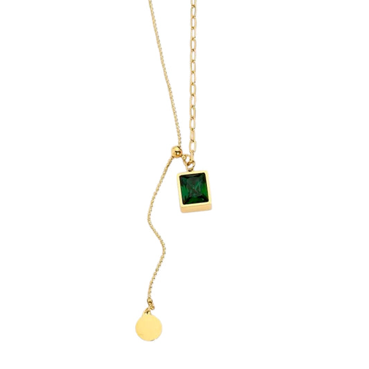 Emerald Gem Tassel Necklace -18K