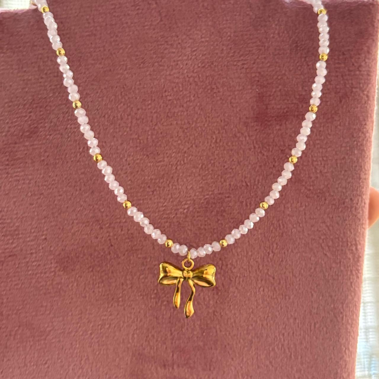 Crystal Beaded Bow Necklace