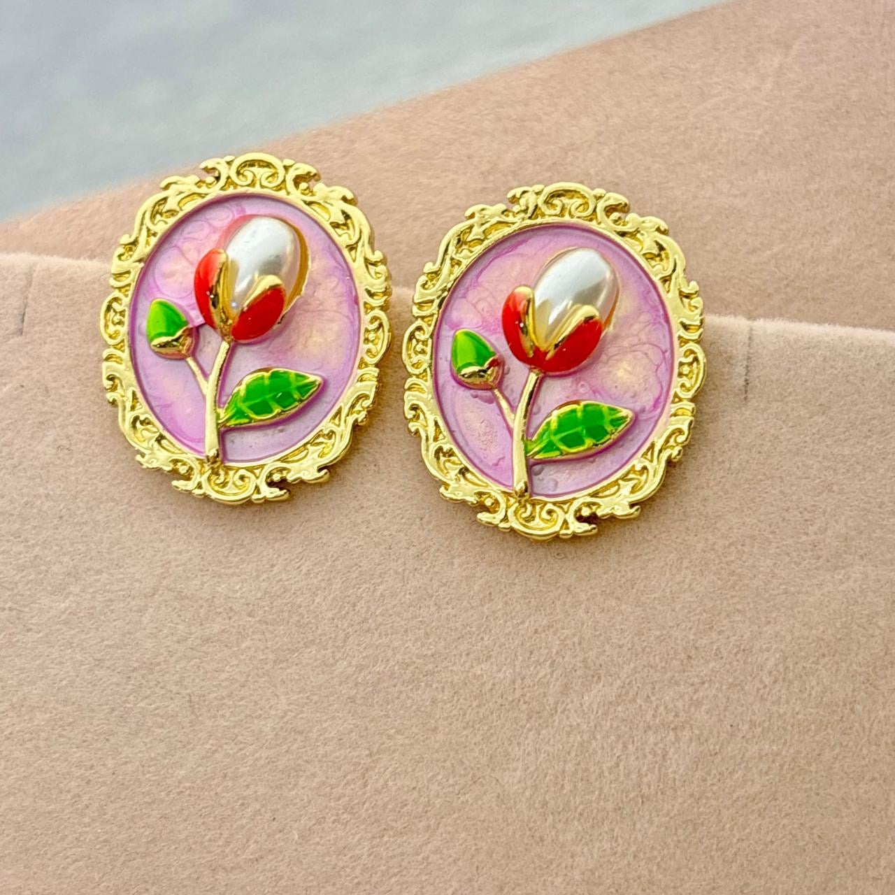 Whimsy Flora Studs -Hand Painted | Fuschia Pink