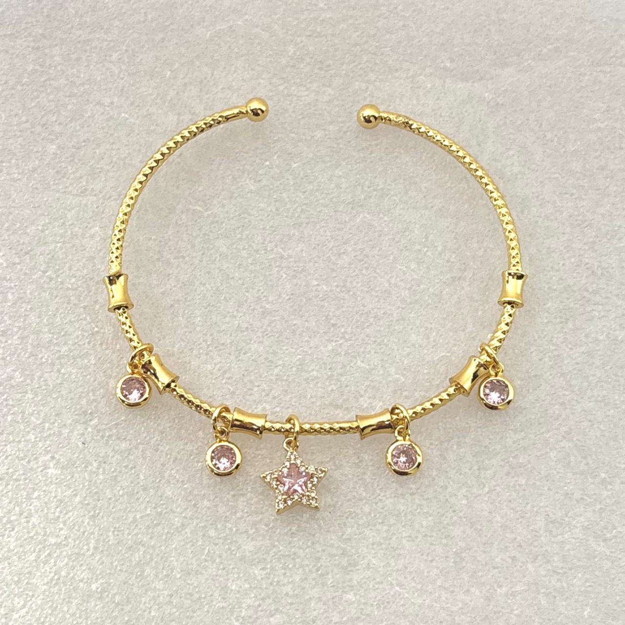 Twinkling Pink Gem Charm Cuff