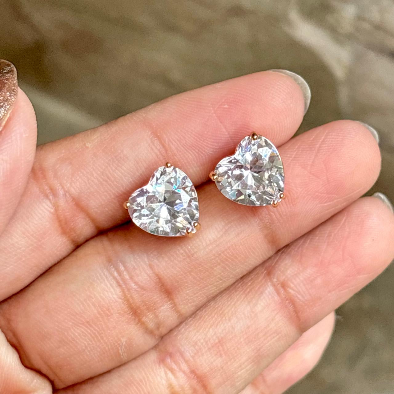 Crystal Heart Studs -8A Zircon