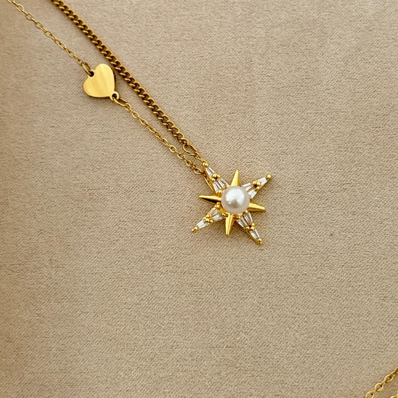 Stella Diamond Pearl Necklace -18K