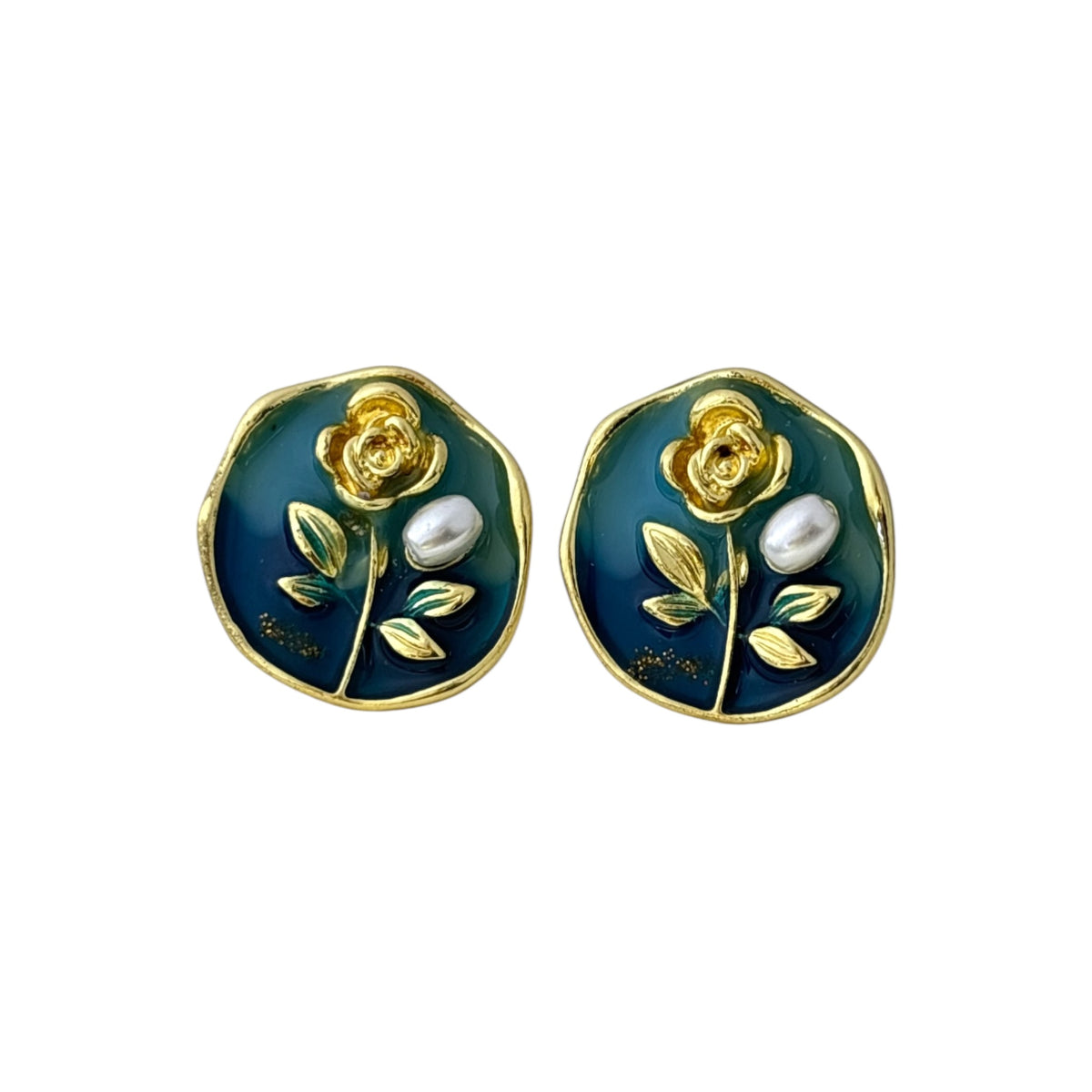 Enchanted Rose Studs -Ocean Blue