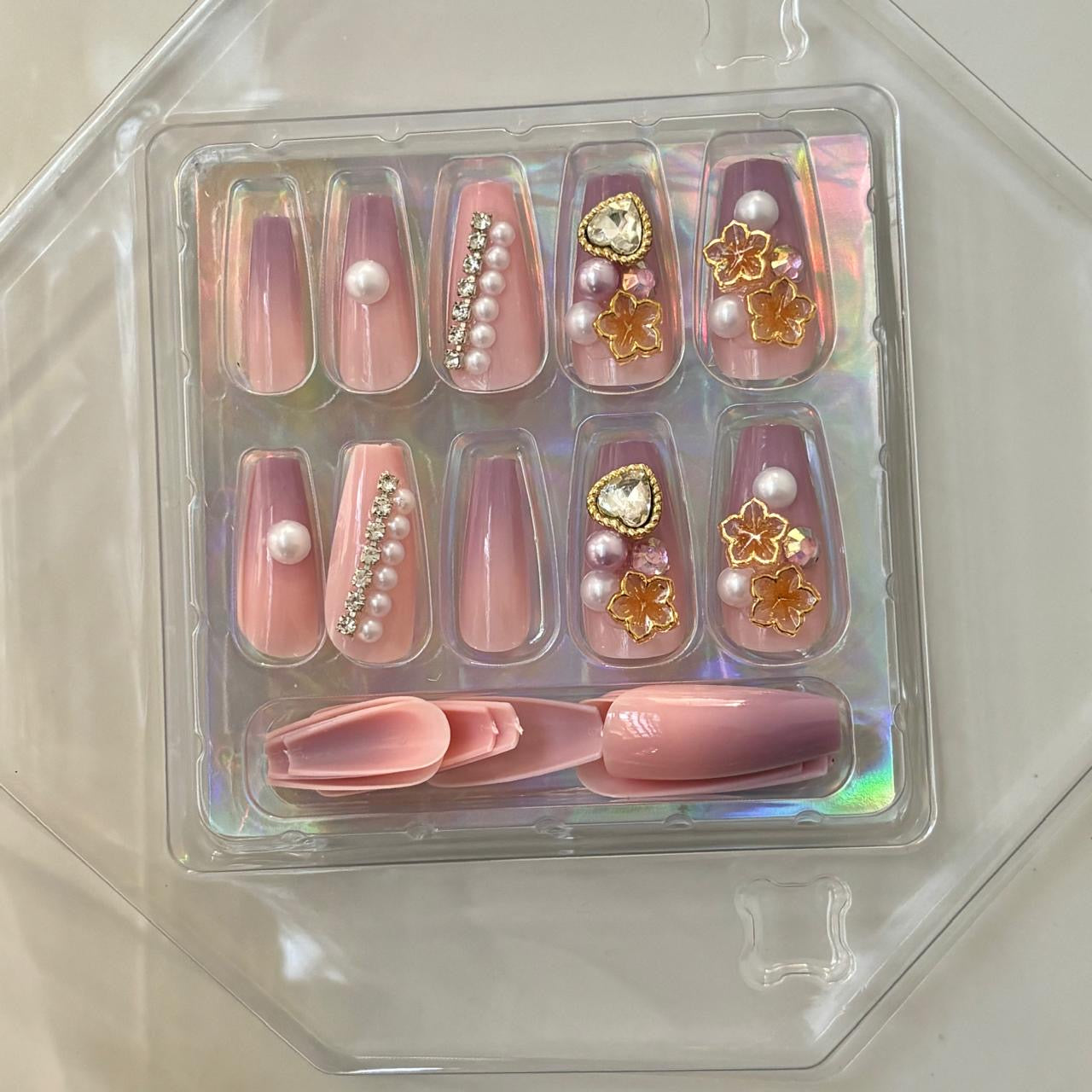 Pink X Lilac Ombre Bling Rhinestone Press On Nails