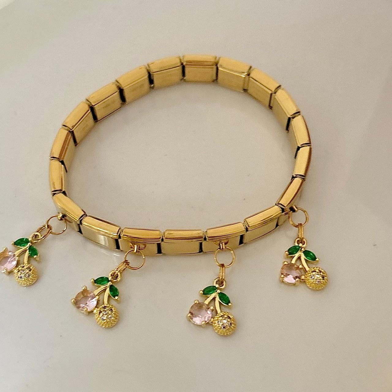 Pave Cherry Cz Charm Italian Bracelet