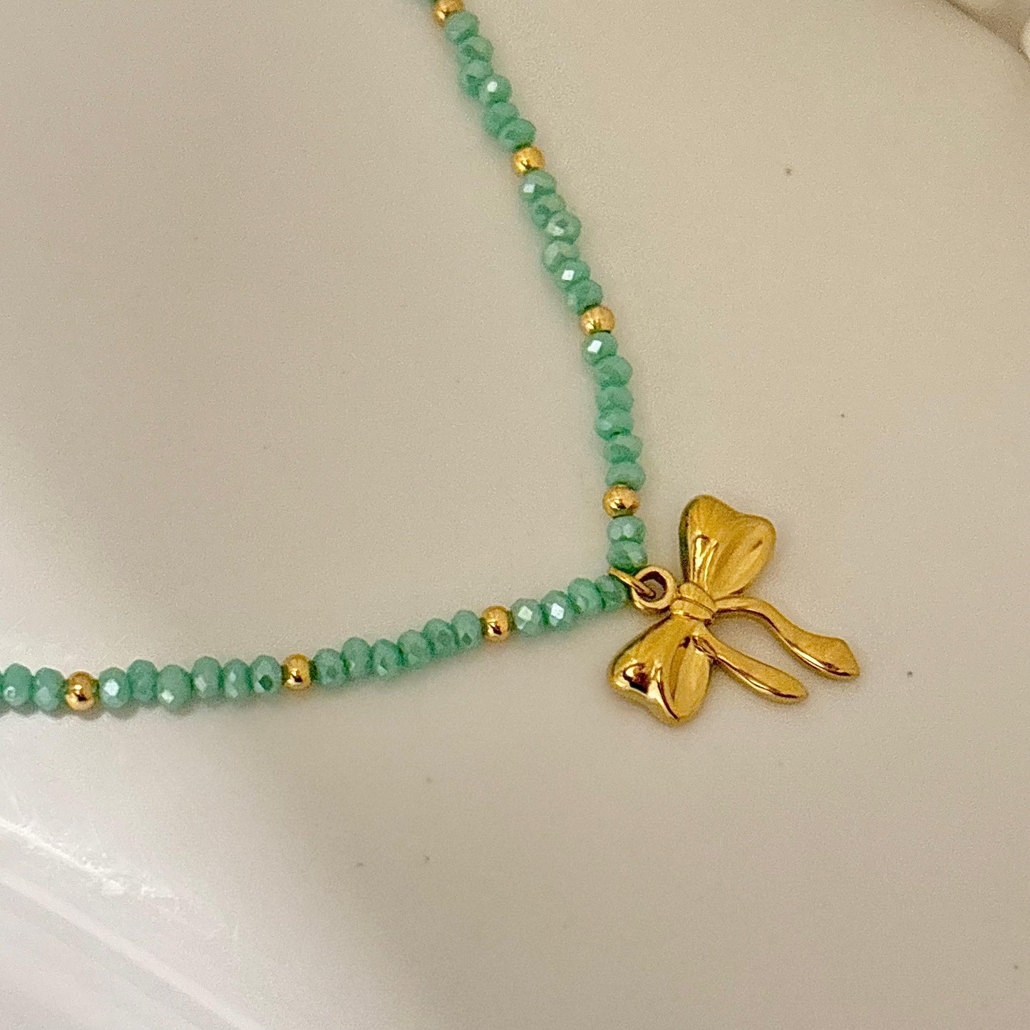 Crystal Beaded Bow Necklace