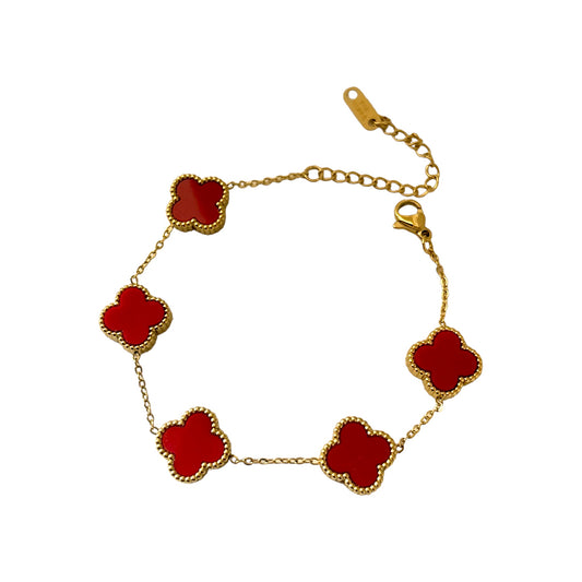 Luxe Carnelian Red 5 Motifs Clover Bracelet