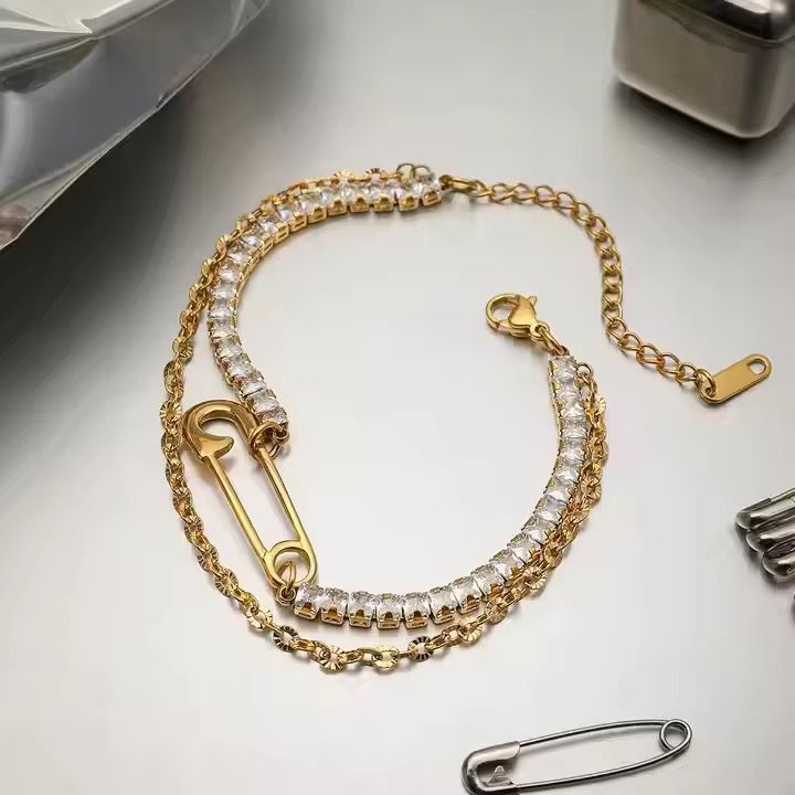 Bling Pinned Layered Bracelet