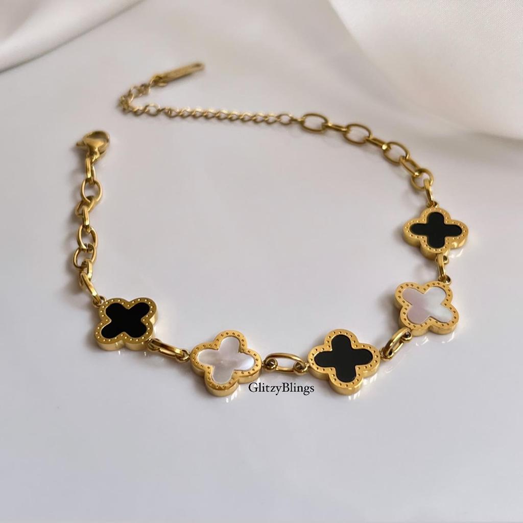 Luxe Black X Mother Of Pearl Clover Bracelet