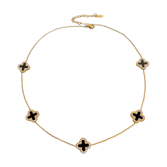 Diamanté Black Clover 5 Motifs Necklace