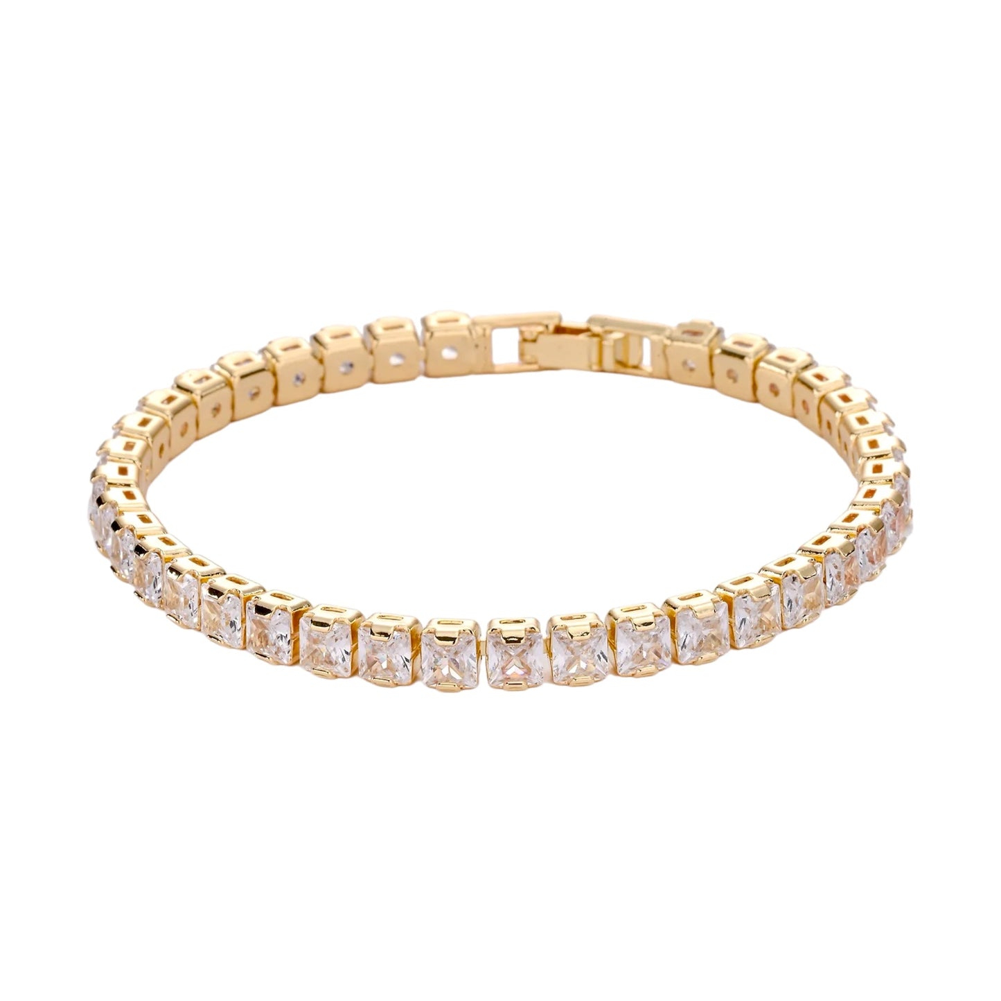 Diamanté Tennis Square Cut Bracelet -Gold