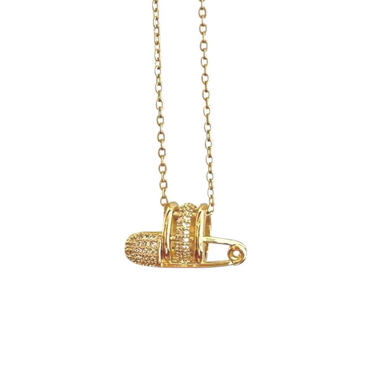 Safety Pin Pave Necklace