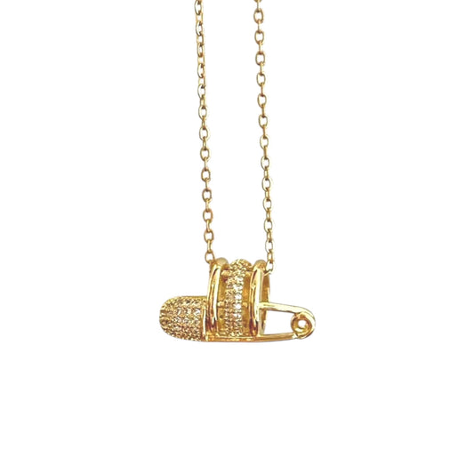 Safety Pin Pave Necklace