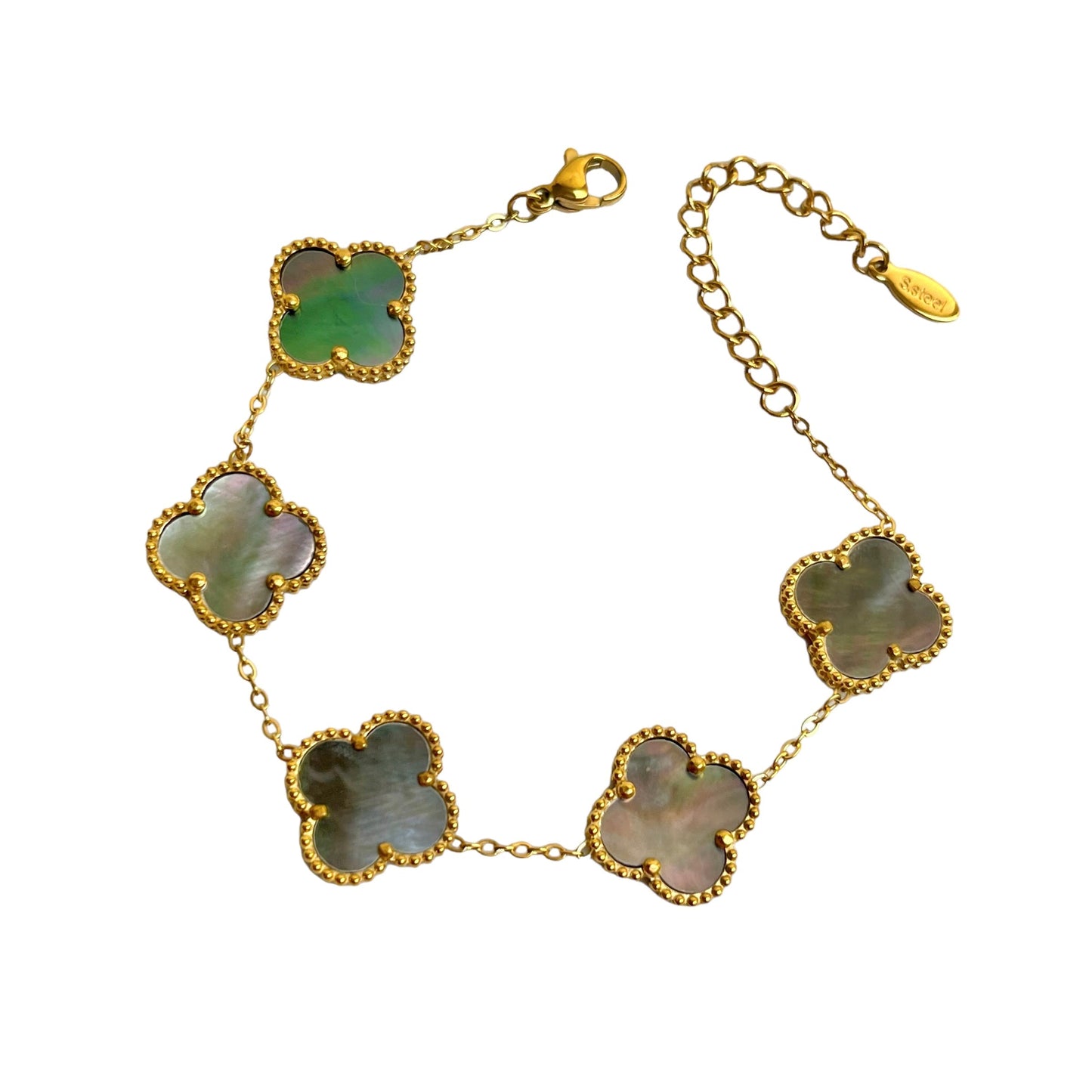 Luxurious Black-Nacre 5 Motifs Clover Bracelet