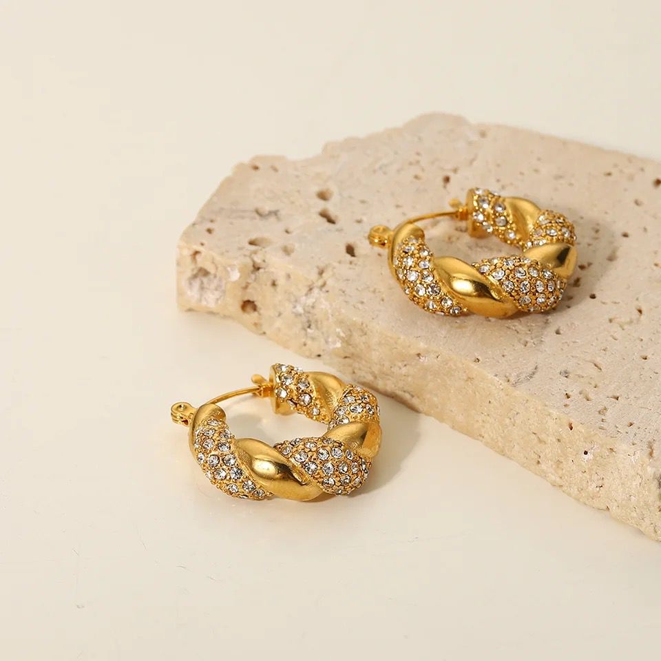 Twisted Croissant Cz Pavé Hoops
