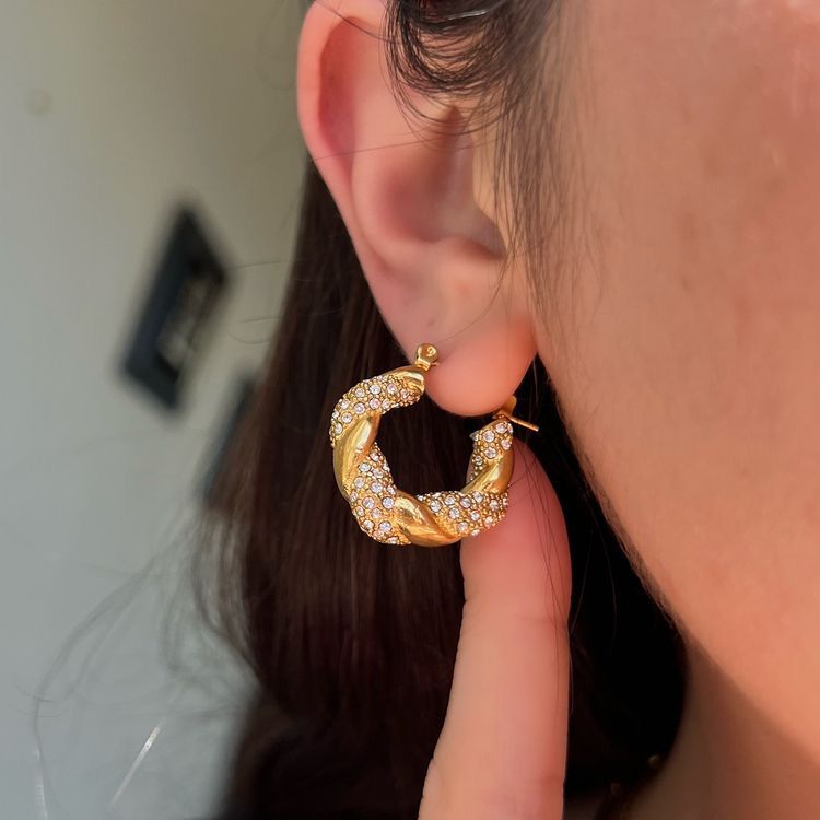 Twisted Croissant Cz Pavé Hoops