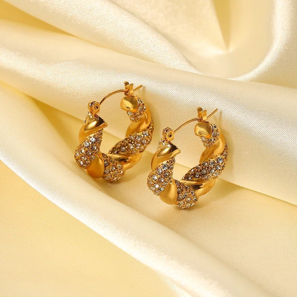 Twisted Croissant Cz Pavé Hoops
