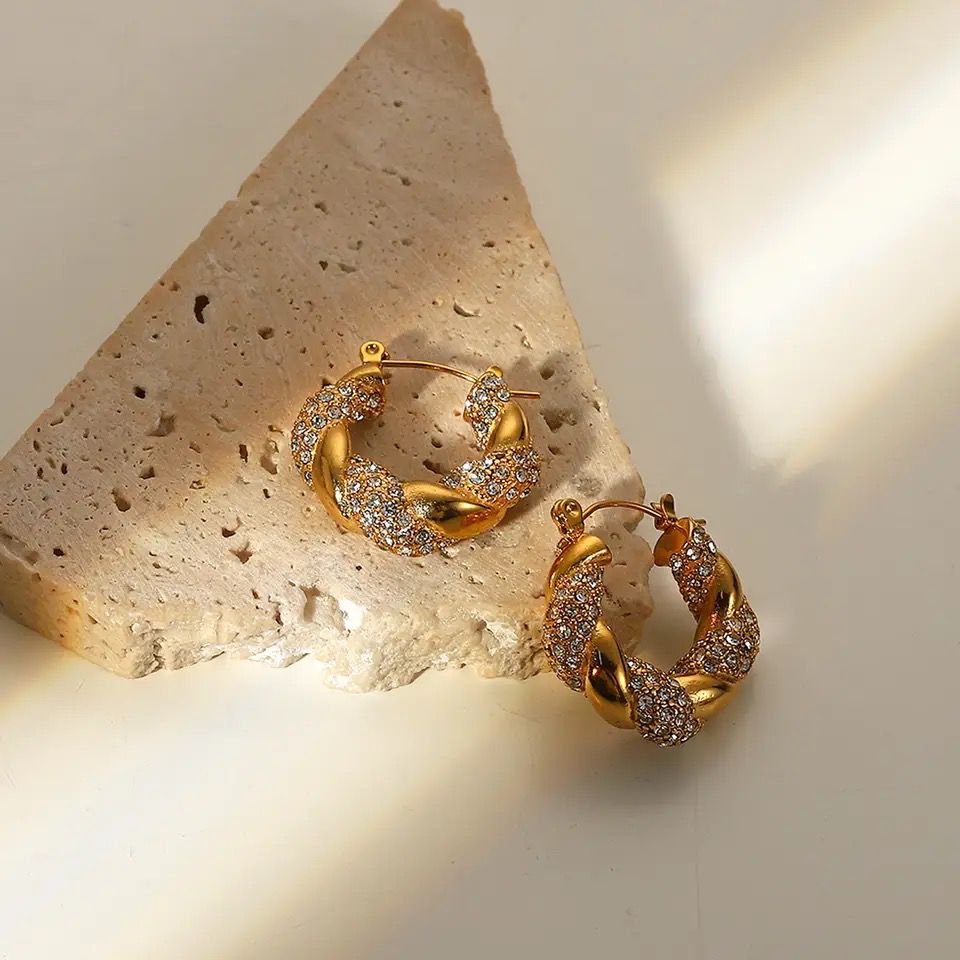 Twisted Croissant Cz Pavé Hoops