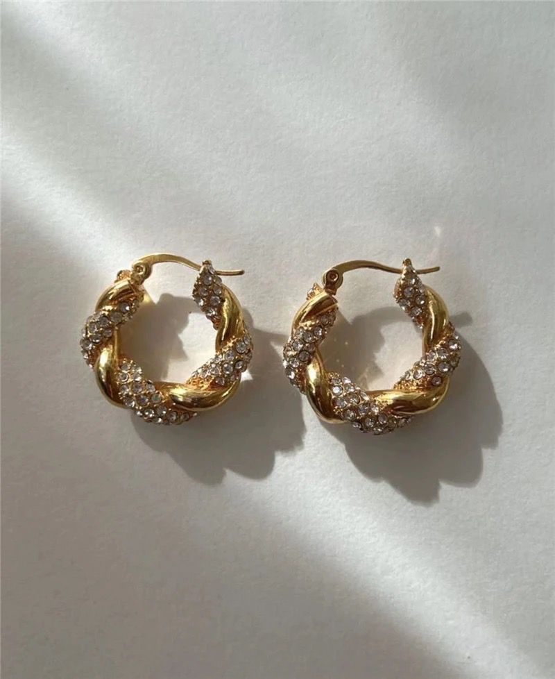 Twisted Croissant Cz Pavé Hoops