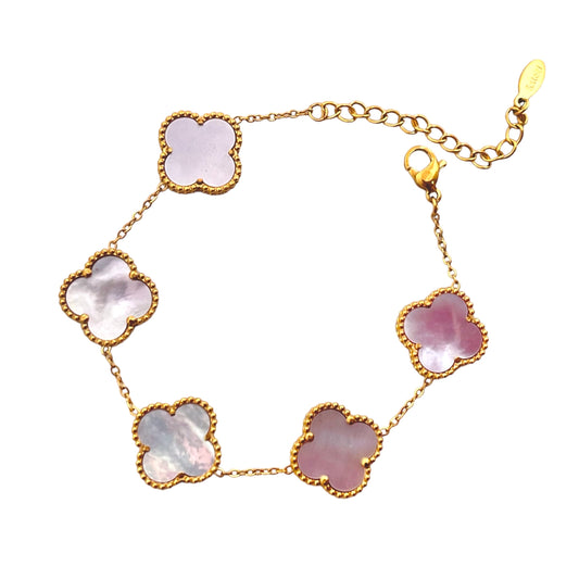 Luxurious Lilac-Shell 5 Motifs Clover Bracelet