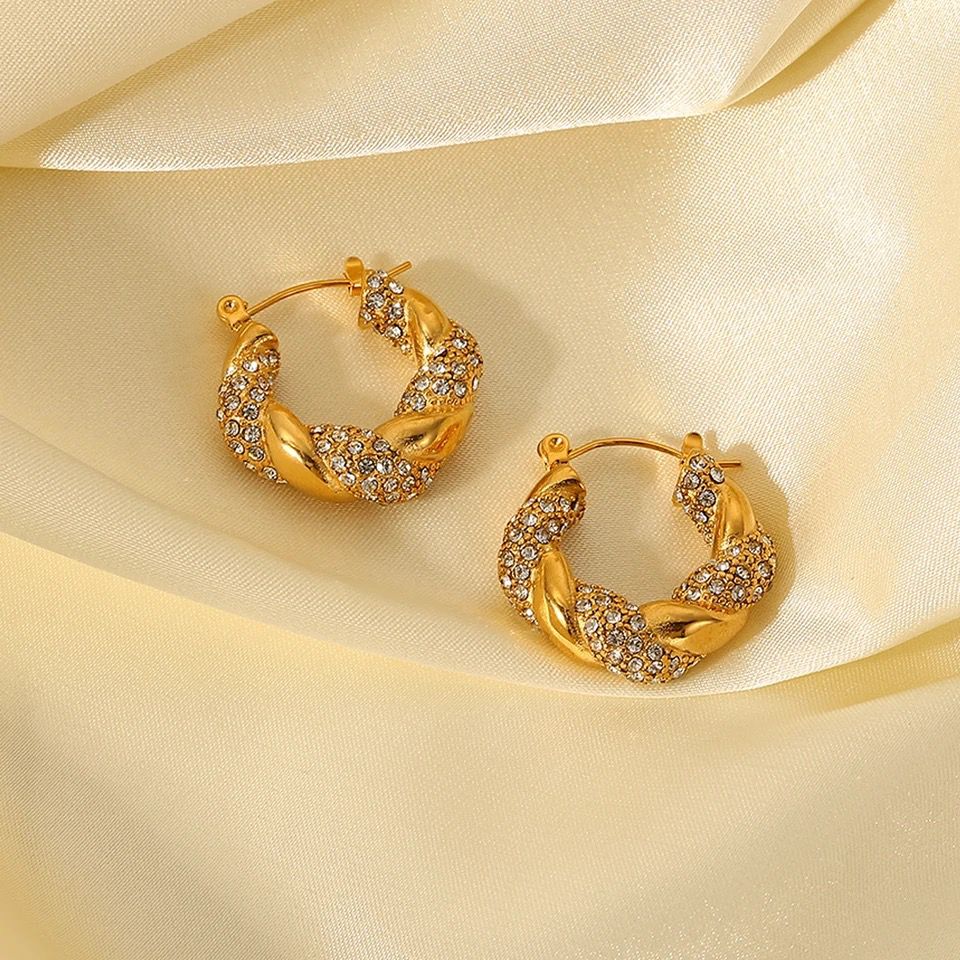Twisted Croissant Cz Pavé Hoops