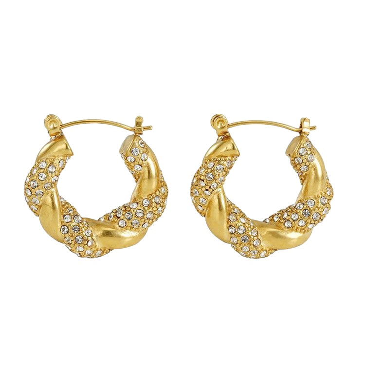 Twisted Croissant Cz Pavé Hoops