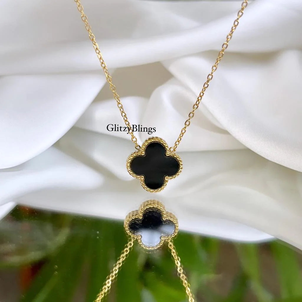 Limited Edition Reversible Black or White Clover on Gold Necklace – Beady  Boutique.com